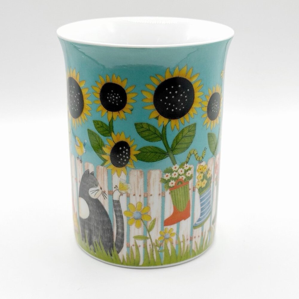 Debbie Mumm Coffee Floral Mug Sunflowers Cat Picket Fence County Porcelain Cup